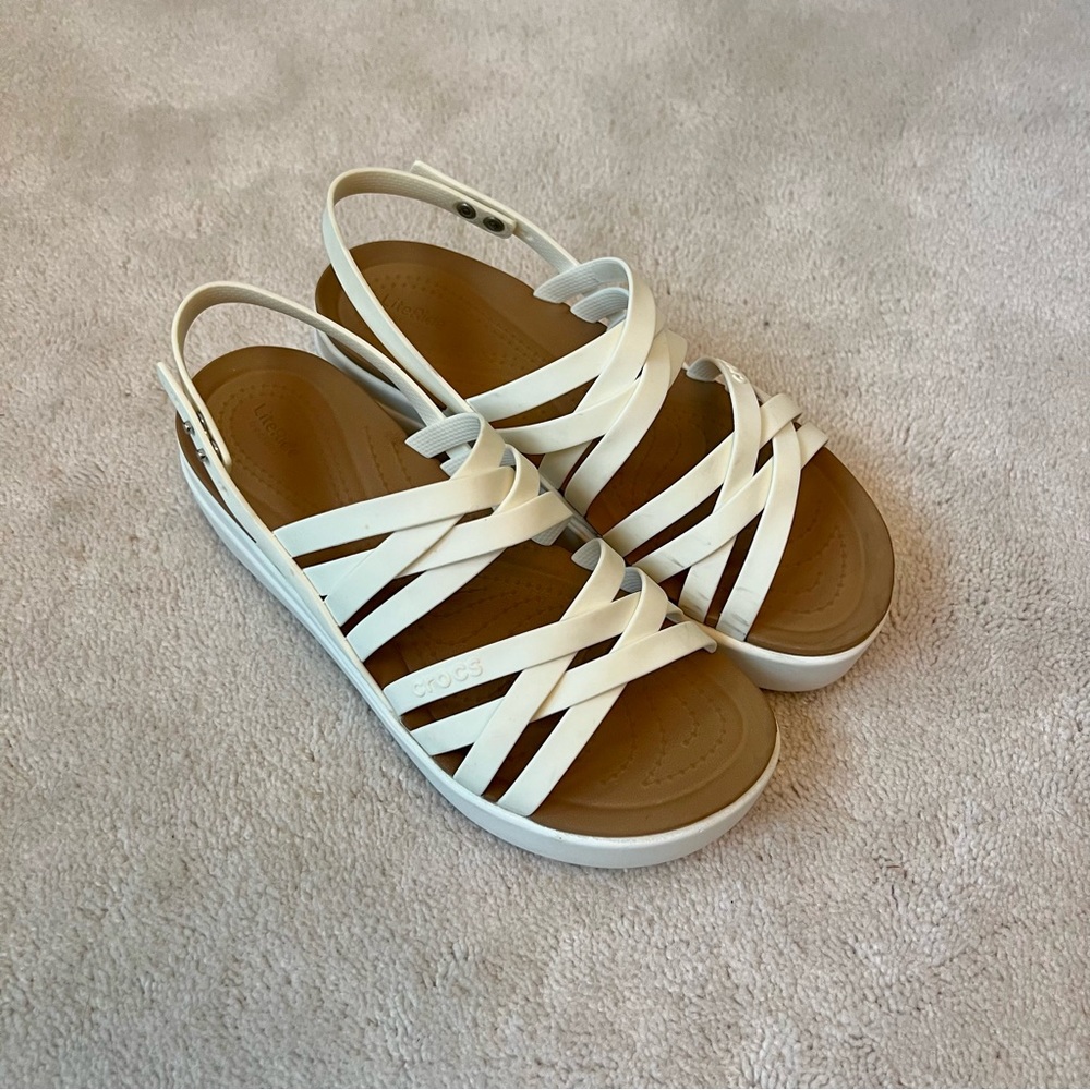 CROCS White Strappy Wedge Sandals